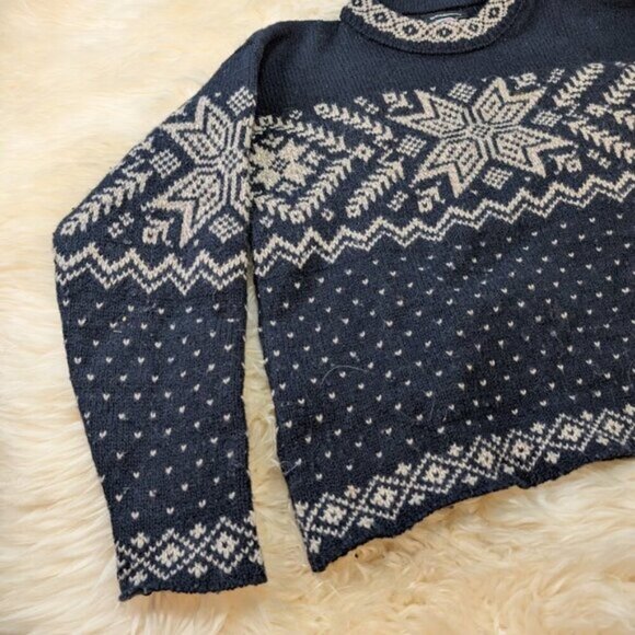 Demetre Fair Isle Snowflake Blue and White Wool Sweater Size Small - Picture 2 of 10